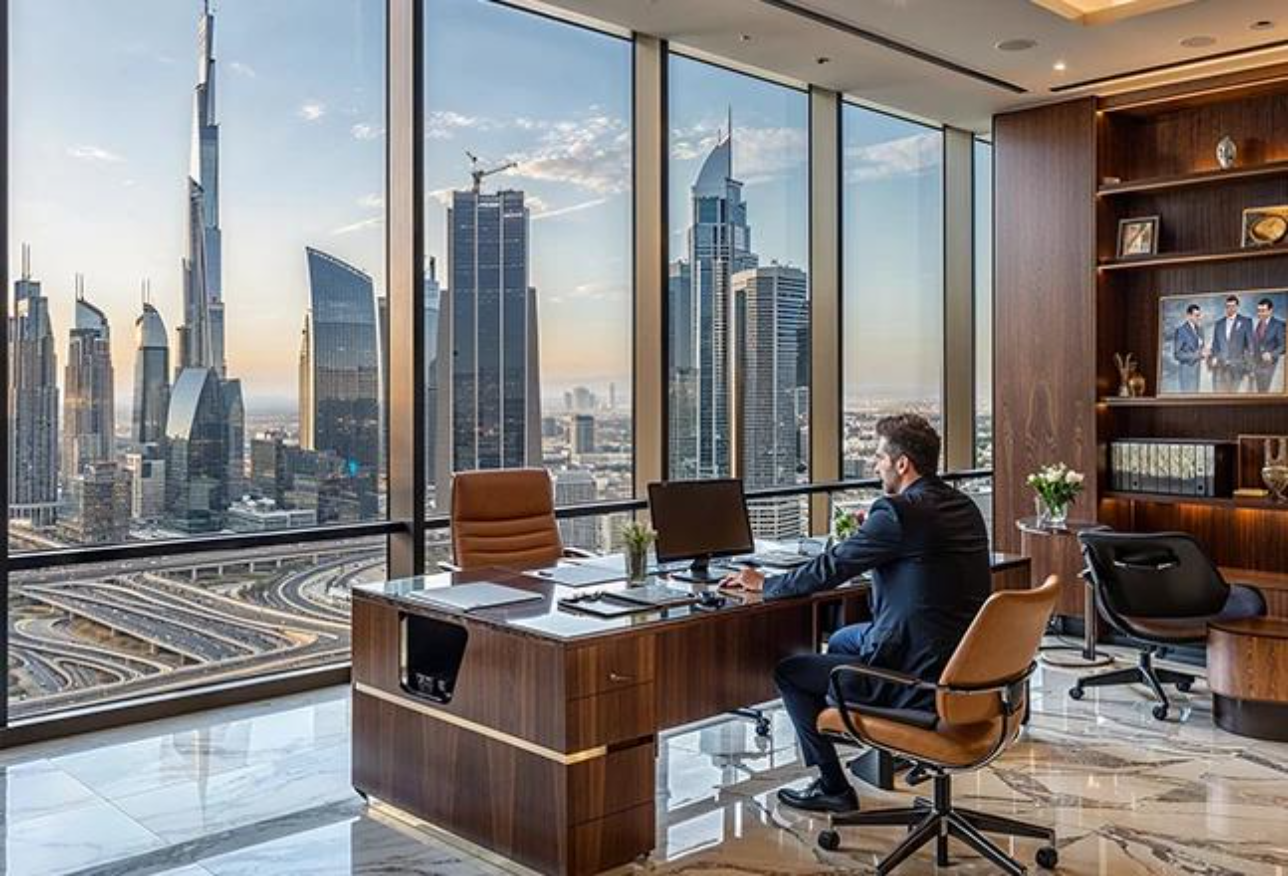 Executive office overlooking the Dubai skyline